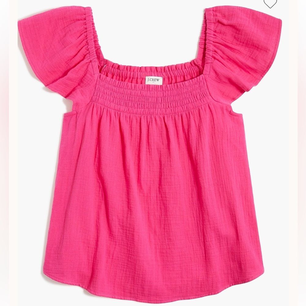 NWT - J. Crew Smocked Gauze Flutter Sleeve Pink Summer Vacation - Women’s Large
